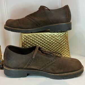 H. S. Trask chocolate te lace up Oxford casual‎ suede shoe. 9.5 men’s. Box 17